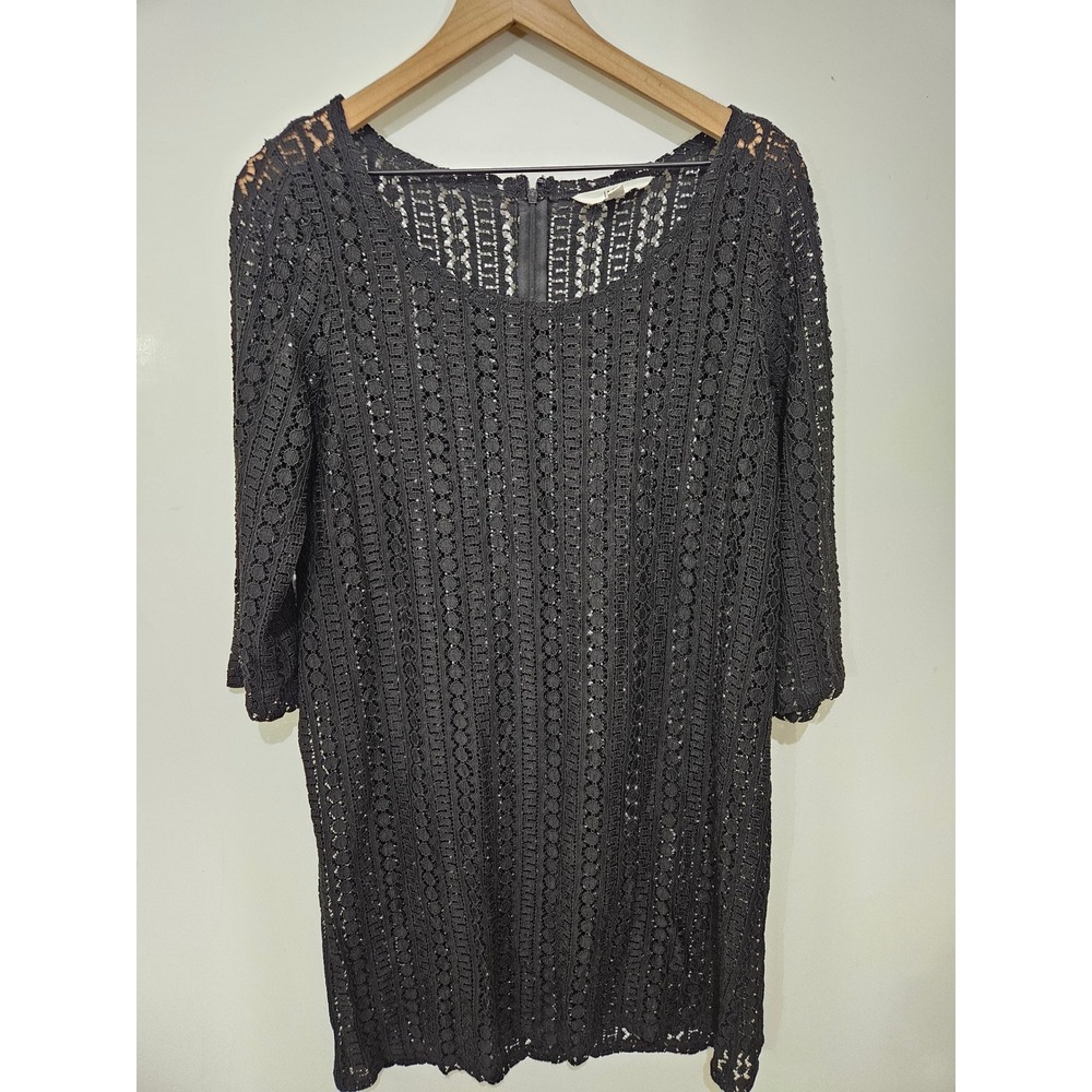 Jack by BB Dakota Black Lace Shift Dress Womens Large 3/4 Sleeve Scoop Neck